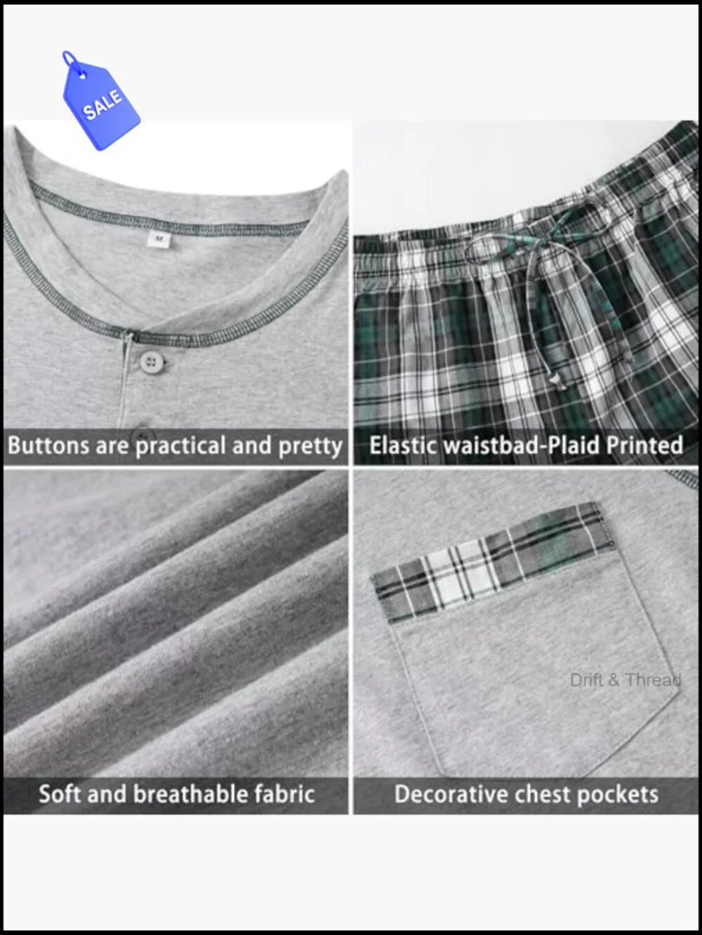 Men's Cotton Pajama Set 2-Piece Short Sleeve Sleepwear Lounge Shorts